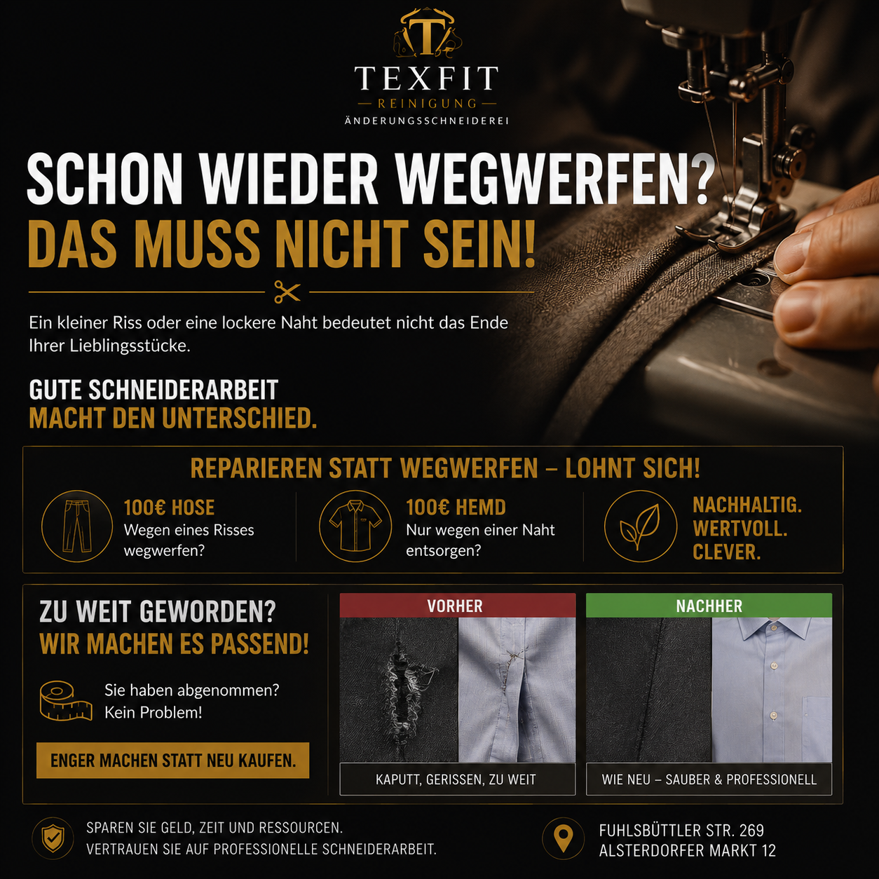 Reparieren statt wegwerfen – Schneiderarbeit bei Texfit Hamburg